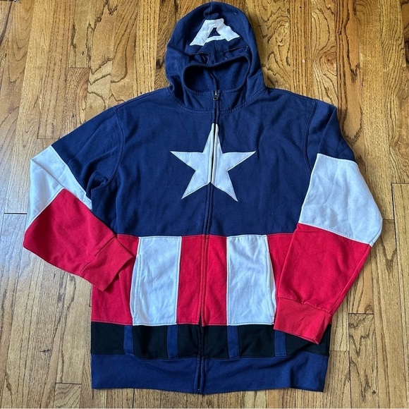 Marvel Captain America Mask Zip Up Hoodie Sz L - Picture 1 of 14